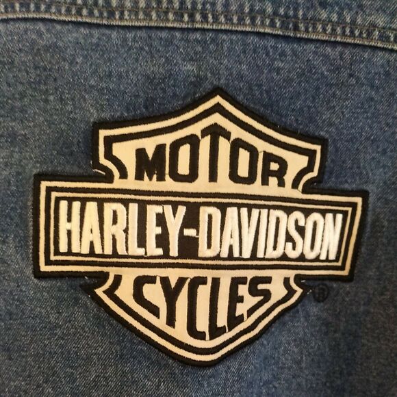 Harley Davidson Womens Patch Logo Distressed Jean Jacket Size L 14/16 $285 NICE! - Picture 3 of 12
